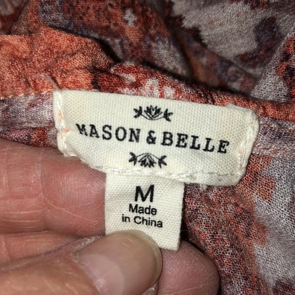 Mason & Belle Tribal Print Cold Shoulder Long Puff Sleeve Pop Over Top Size Med - Picture 9 of 9